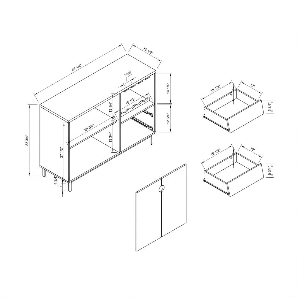Wine Cabinet White / Dark Taupe and Distressed Grey Gliding Drawer