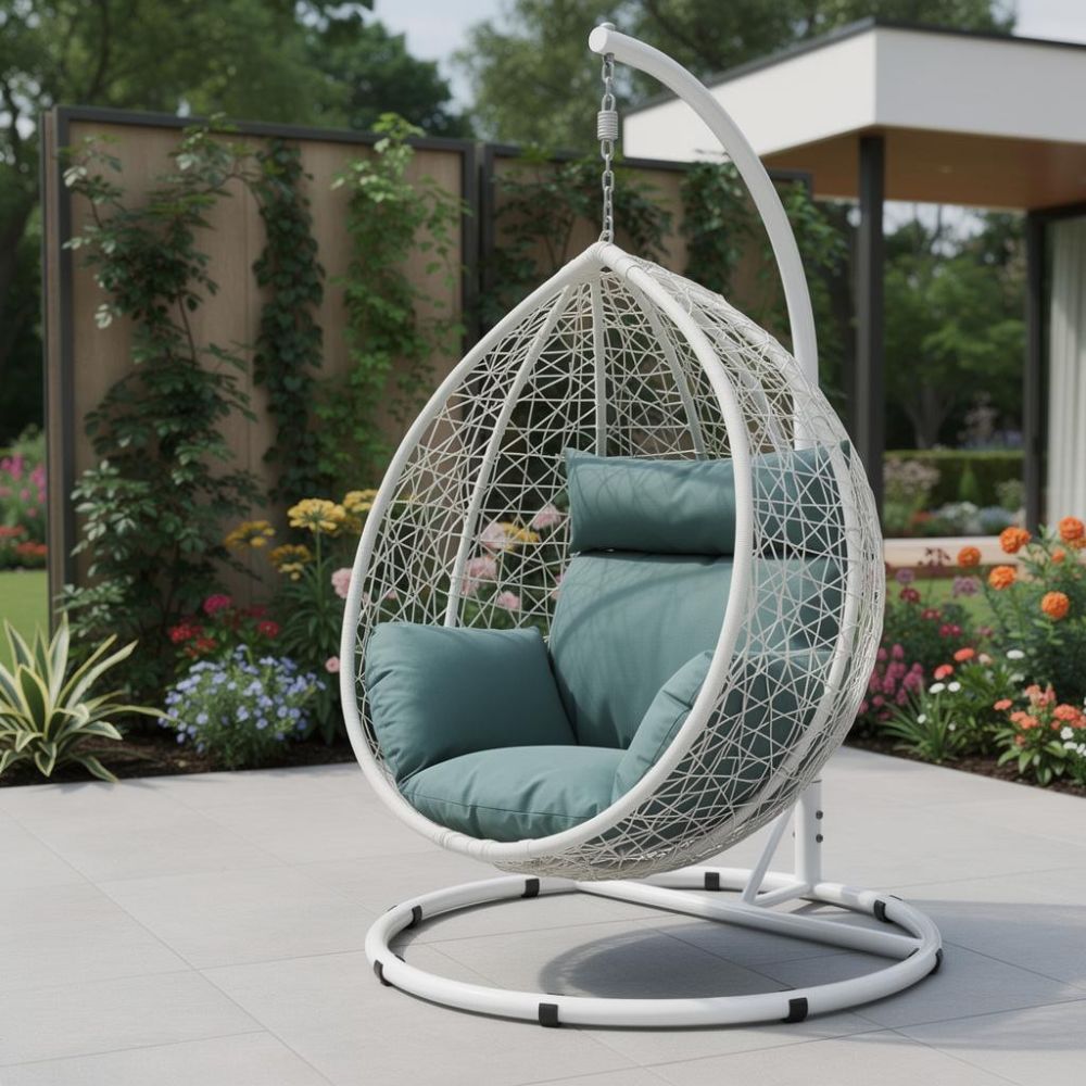 38" Metal Swing Chair With Detachable Cushion