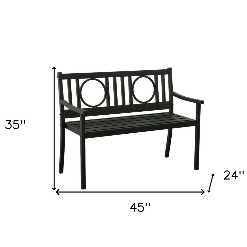 45" Black Metal Geometric Back Garden Patio Bench