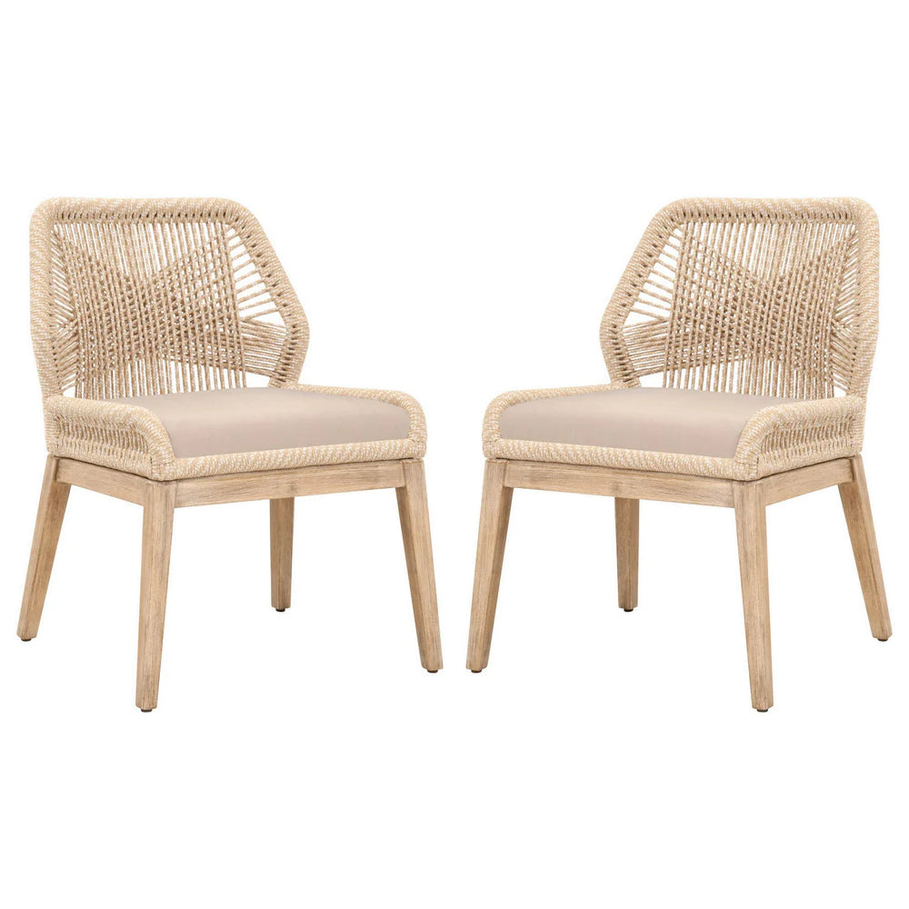 Benzara Intricate Rope Weaved Padded Dining Chair, Set of 2, Beige and Brown BM235553