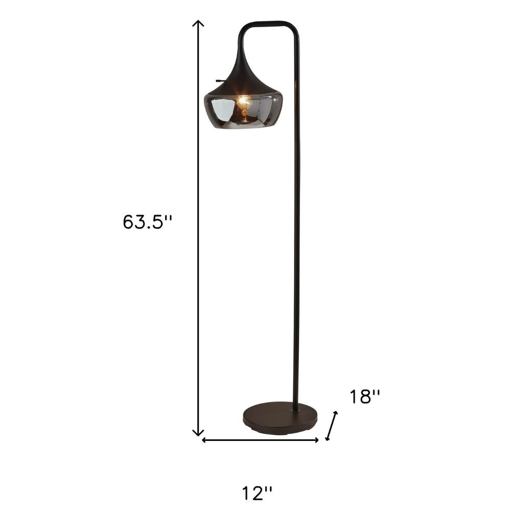 64" Black Task Floor Lamp With Black Glass Bowl Shade