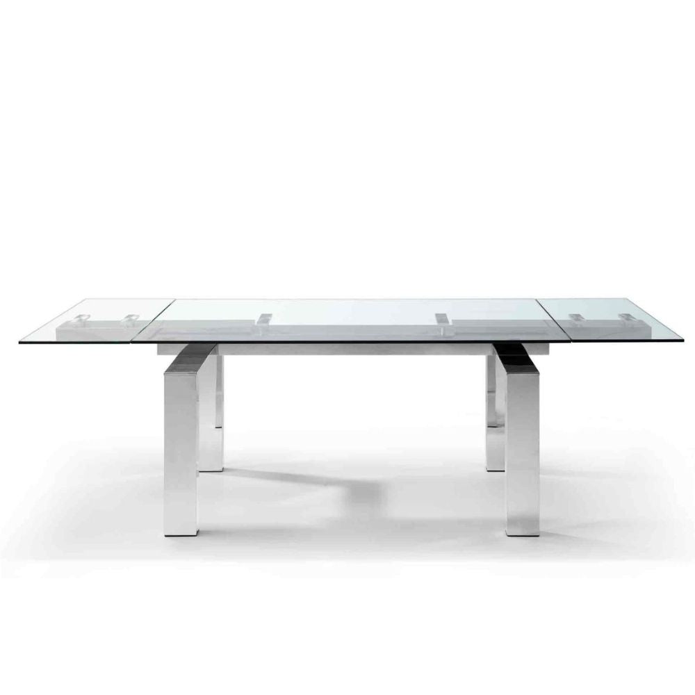 side extended Cuatro Tempered Glass Tabletop Extendable Dining Table goldstardining.com