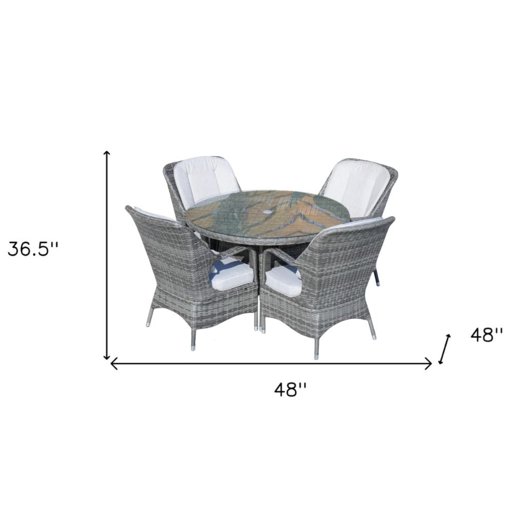 Five Piece Gray Round Glass Dining Set