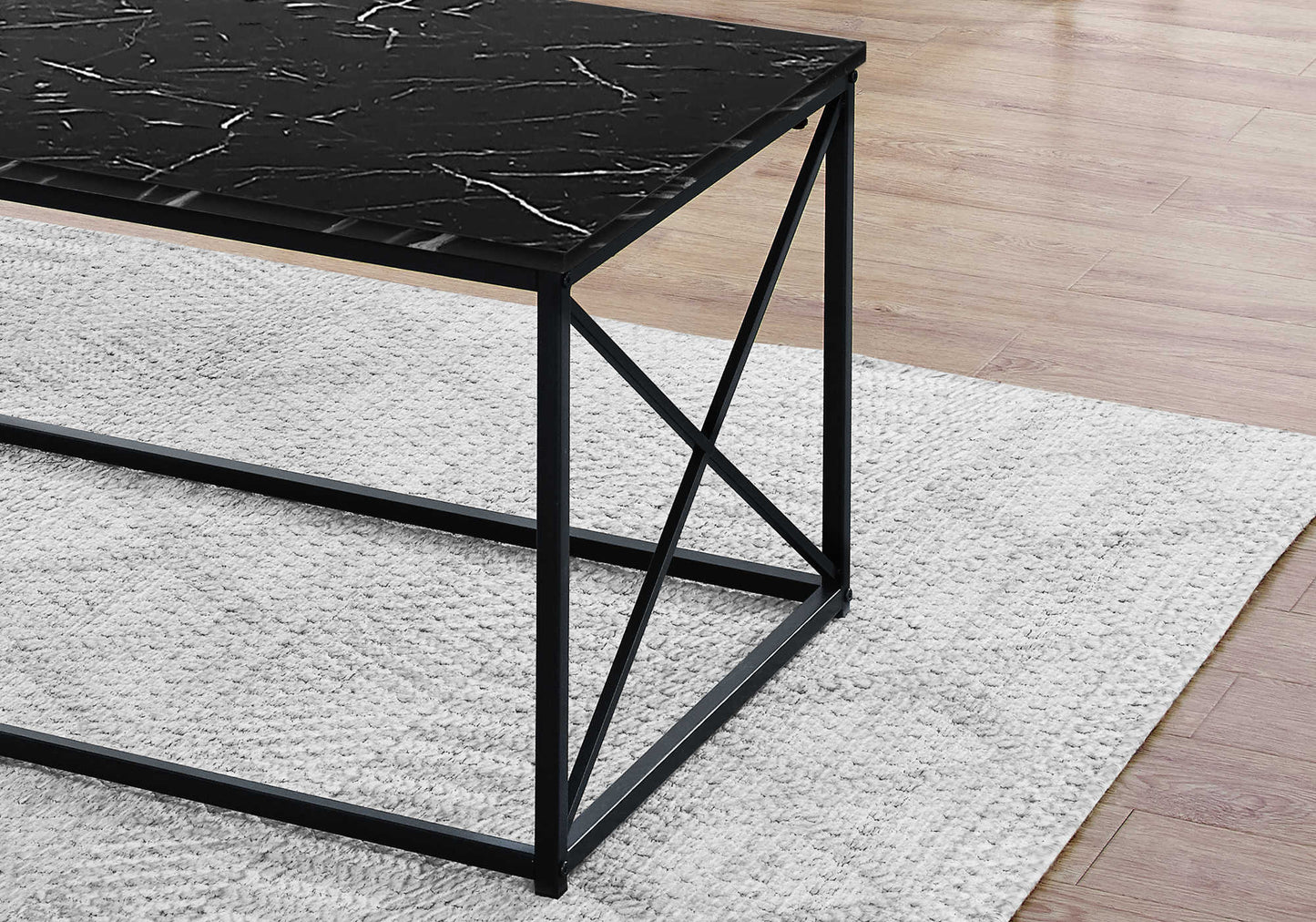 Monarch Specialties Table Set, 3pcs Set, Coffee, End, Side, Black Marble Look I 7954P