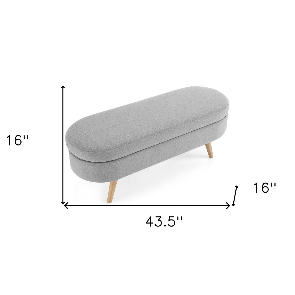 44" Gray and Brown Linen Upholstered Storage Bench with Flip Top