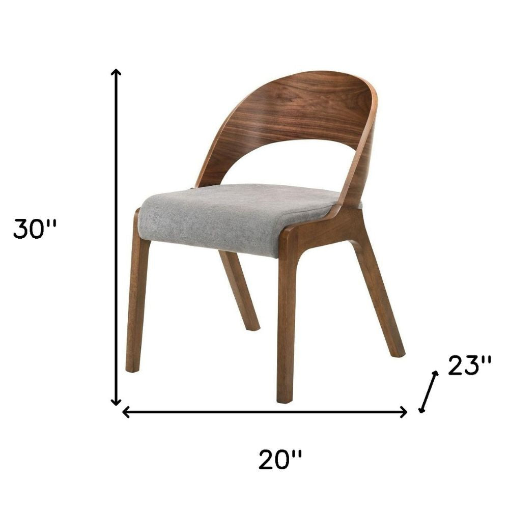 Set of Two Gray and Brown Upholstered Fabric Curved Back Dining Side Chairs