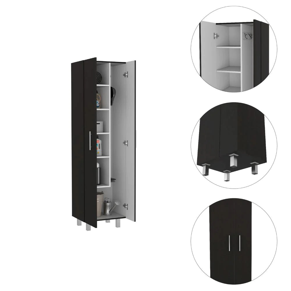 FM Norway Broom Closet Pantry, Five Shelves, Double Door Cabinet