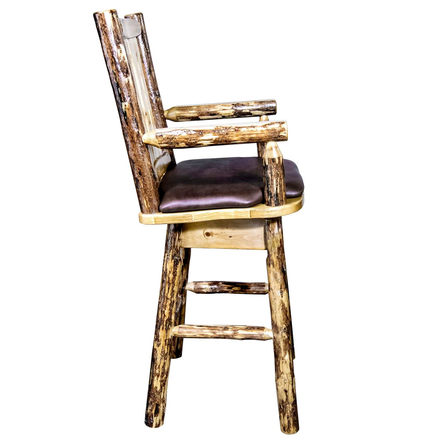 Montana Woodworks Glacier Country Collection Captain's Barstool w/ Back & Swivel w/ Upholstered Seat Pattern