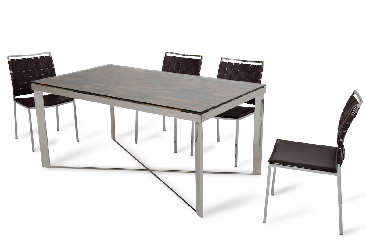 Homeroots 30" Wood Steel And Glass Dining Table 283191 - GOLD STAR Dining