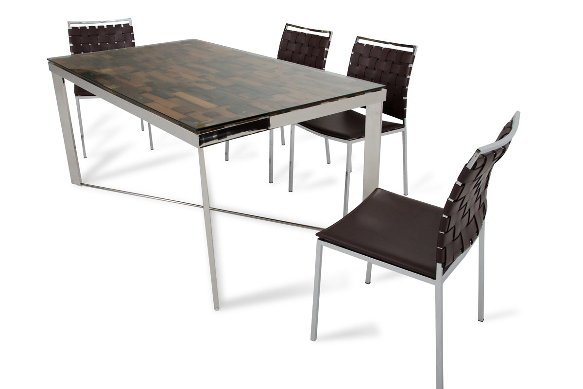 Homeroots 30" Wood Steel And Glass Dining Table 283191 - GOLD STAR Dining