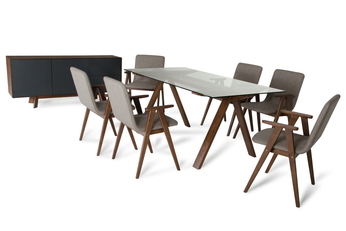 Homeroots 30" Walnut Wood Veneer Mdf And Glass Dining Set 283778 - GOLD STAR Dining