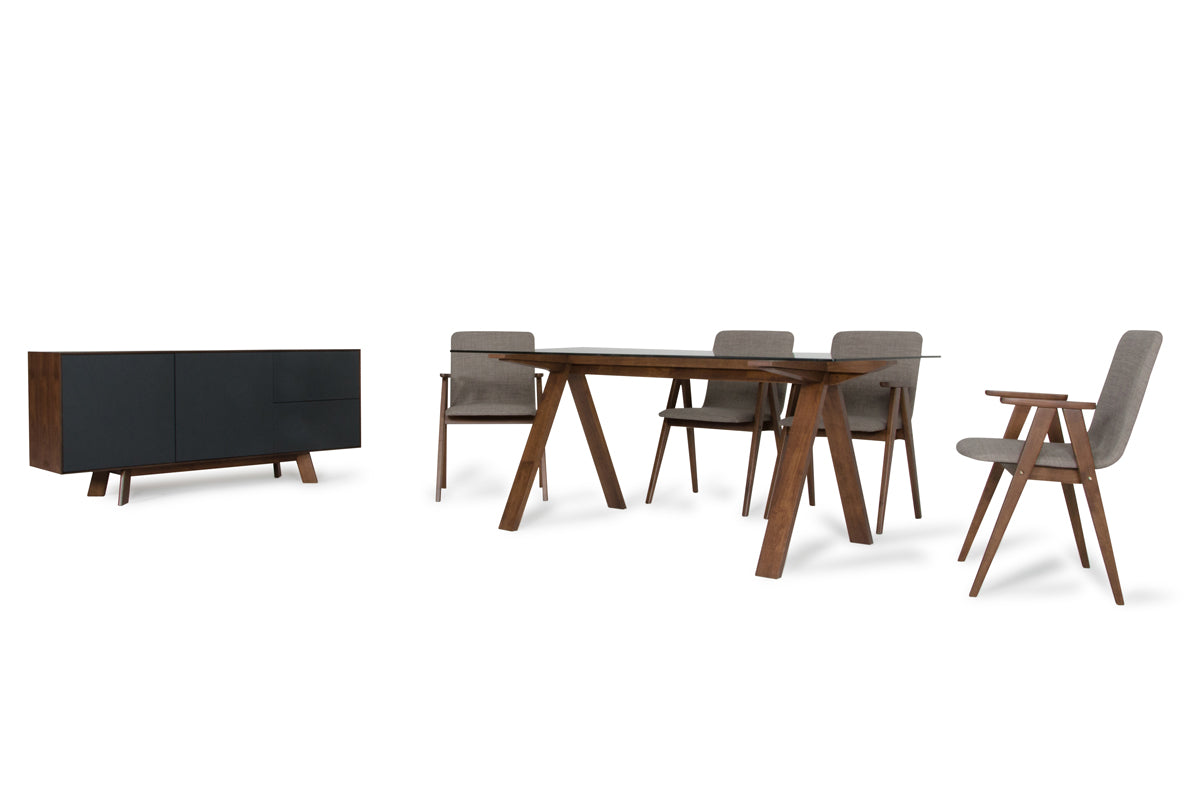Homeroots 30" Walnut Wood Veneer Mdf And Glass Dining Set 283778 - GOLD STAR Dining
