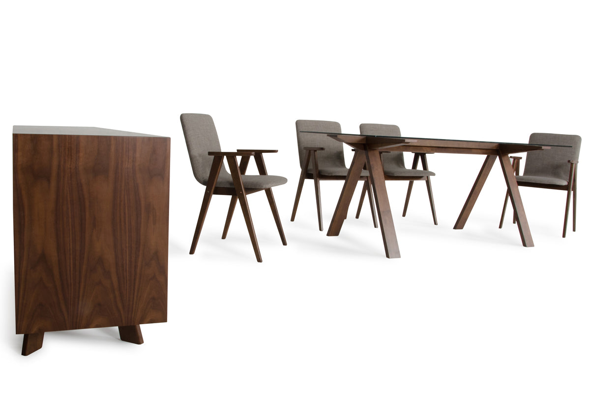 Homeroots 30" Walnut Wood Veneer Mdf And Glass Dining Set 283778 - GOLD STAR Dining