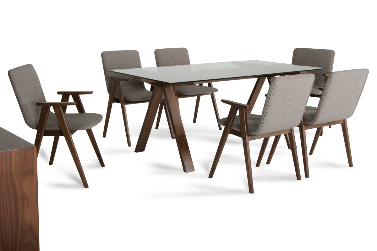 Homeroots 30" Walnut Wood Veneer Mdf And Glass Dining Set 283778 - GOLD STAR Dining