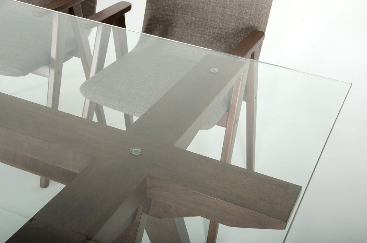 Homeroots 30" Walnut Wood Veneer Mdf And Glass Dining Set 283778 - GOLD STAR Dining