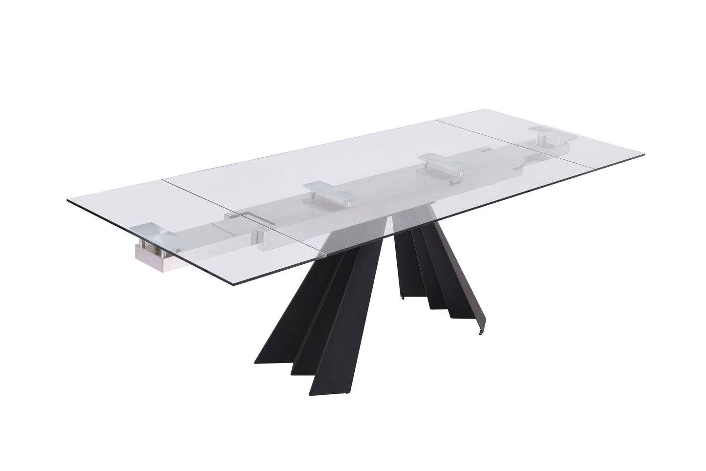 Homeroots 63" Glass and Black Extendable Dining Table With Accordion Metal Base 488514 - GOLD STAR Dining