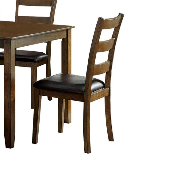 Benzara 5 Piece Dining Table Set with Leatherette Seating, Brown BM239827 - GOLD STAR Dining
