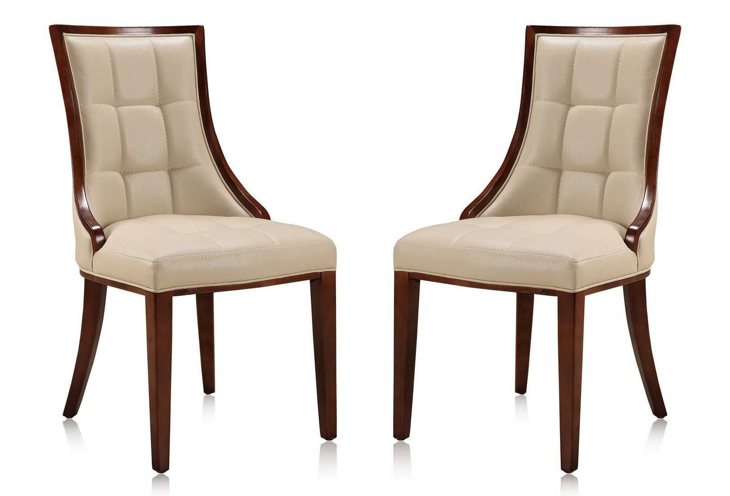 Manhattan Comfort Fifth Avenue Walnut Faux Leather Dining Chair (Set of Two) - GOLD STAR Dining