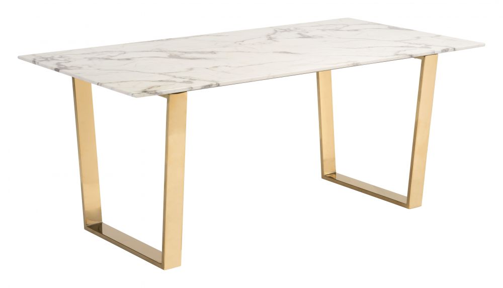 ZuoMod Atlas Dining Table White & Gold 100652