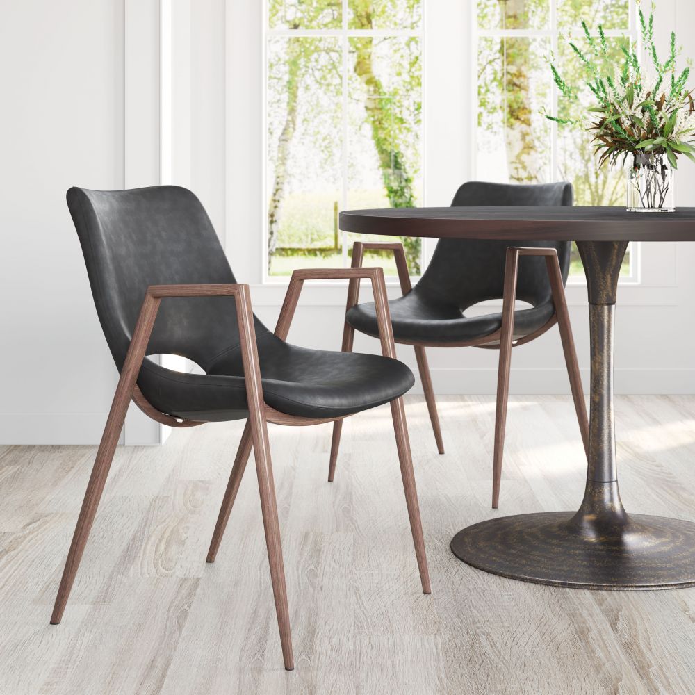 ZuoMod Desi Dining Chair (Set of 2) Black & Walnut 101694