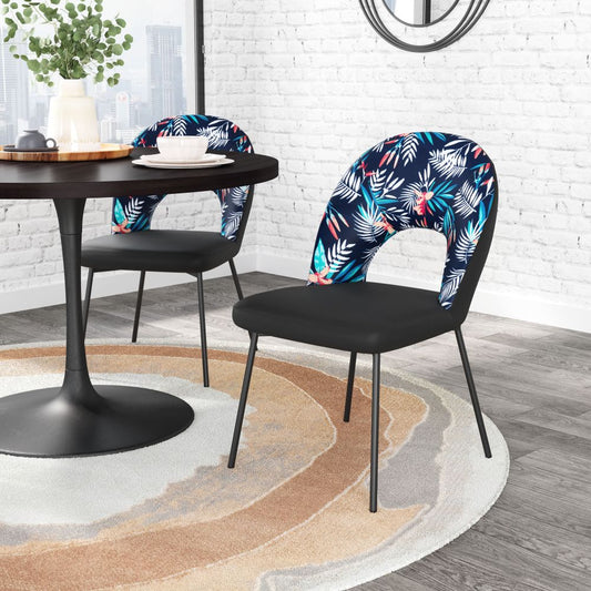 ZuoMod Merion Dining Chair (Set of 2) Multicolor Print & Black 109366