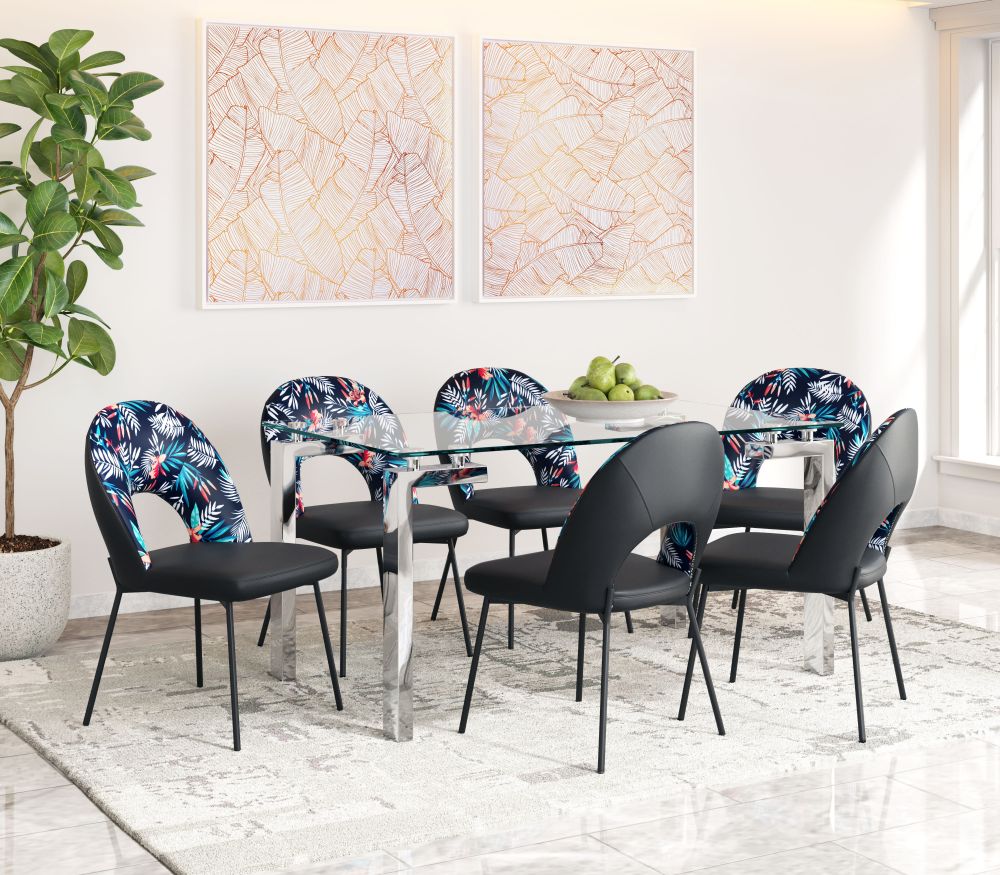 ZuoMod Merion Dining Chair (Set of 2) Multicolor Print & Black 109366