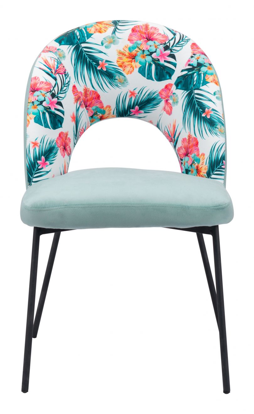 ZuoMod Bethpage Dining Chair (Set of 2) Multicolor Print & Green 109367