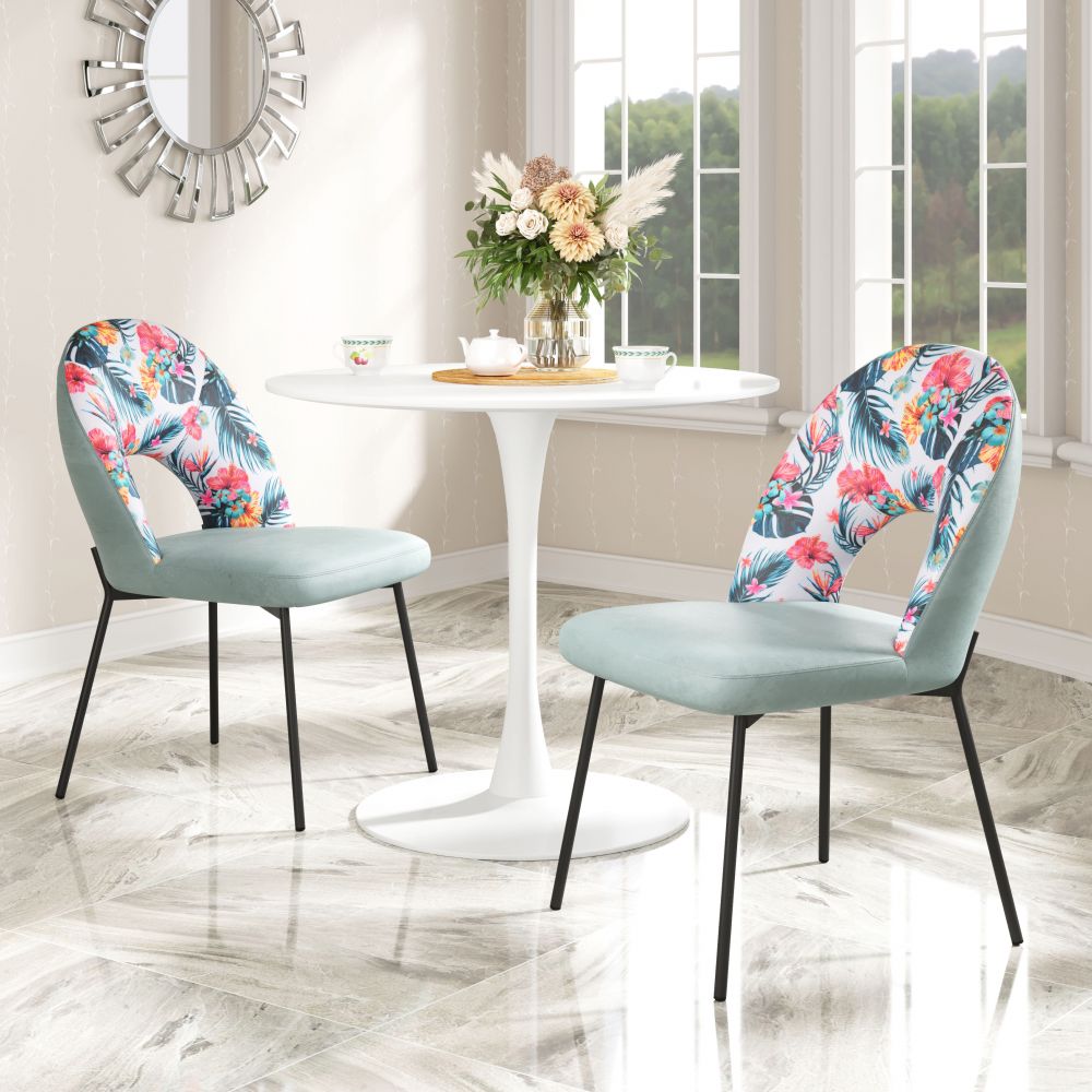 ZuoMod Bethpage Dining Chair (Set of 2) Multicolor Print & Green 109367