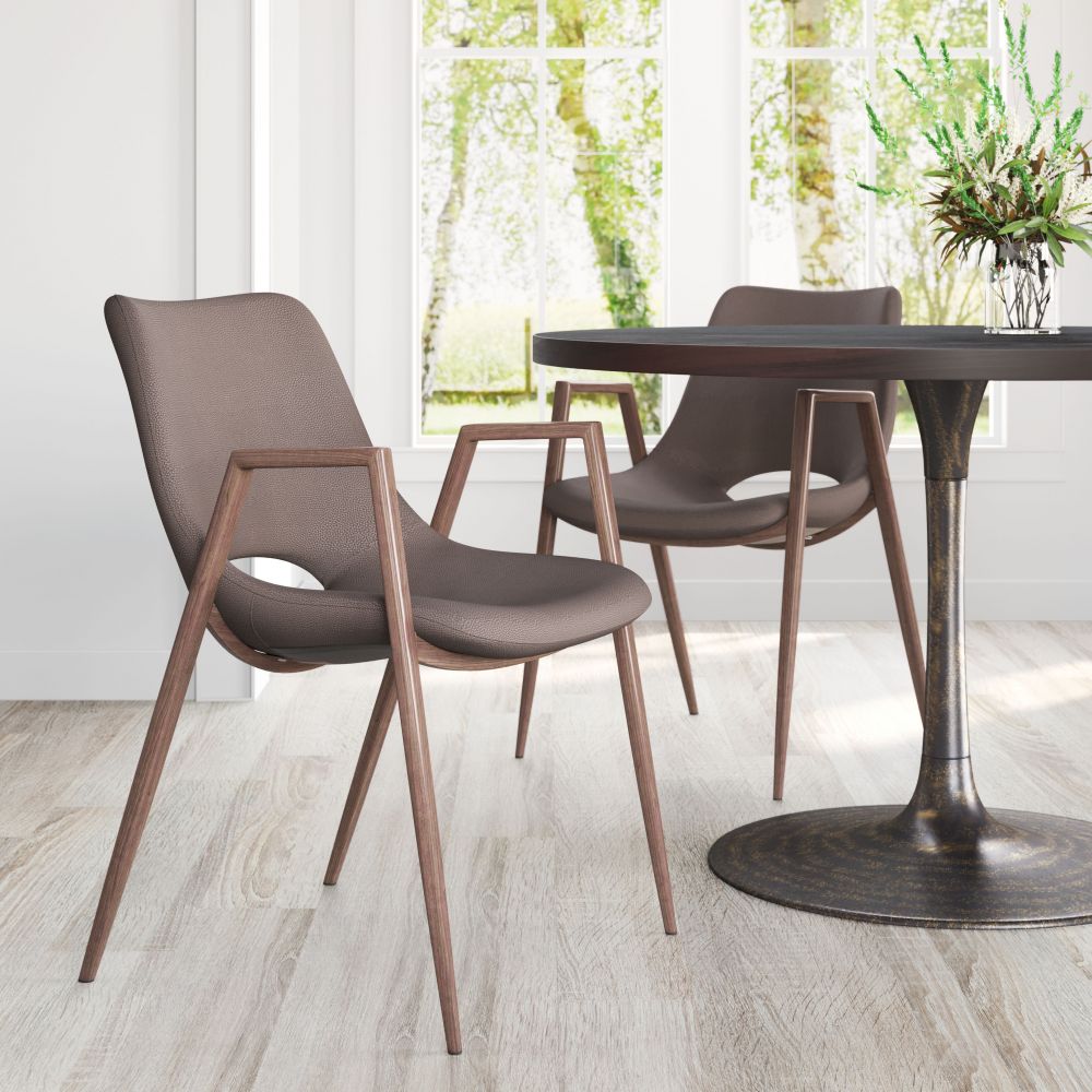 ZuoMod Desi Dining Chair (Set of 2) Brown & Walnut 109730