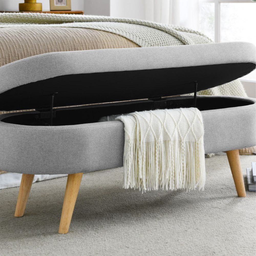 44" Gray and Brown Linen Upholstered Storage Bench with Flip Top