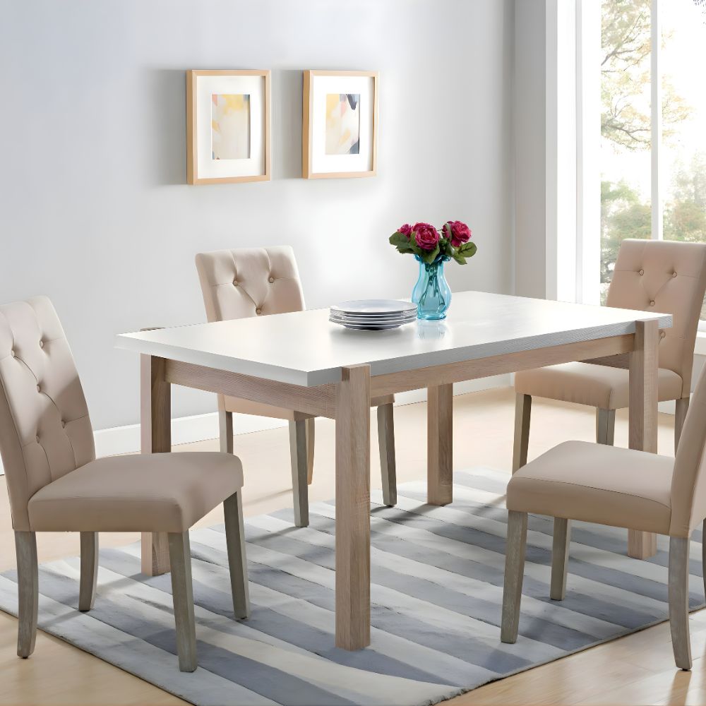 Dining Table Two-Toned White and Weathered-White