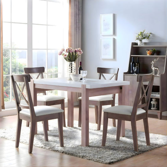 Dining Table Two-Toned White and Weathered-White