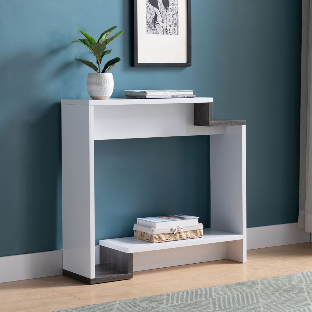 White and Distressed Grey Colored Console Table