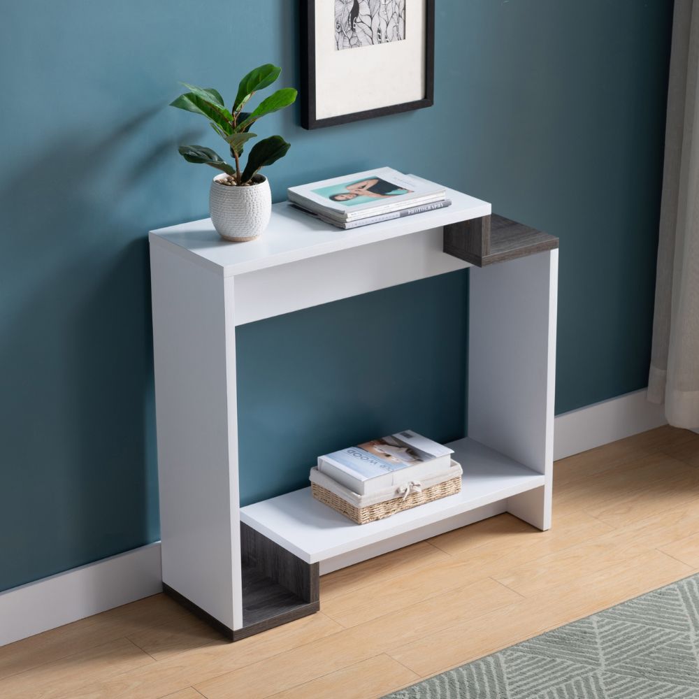 White and Distressed Grey Colored Console Table