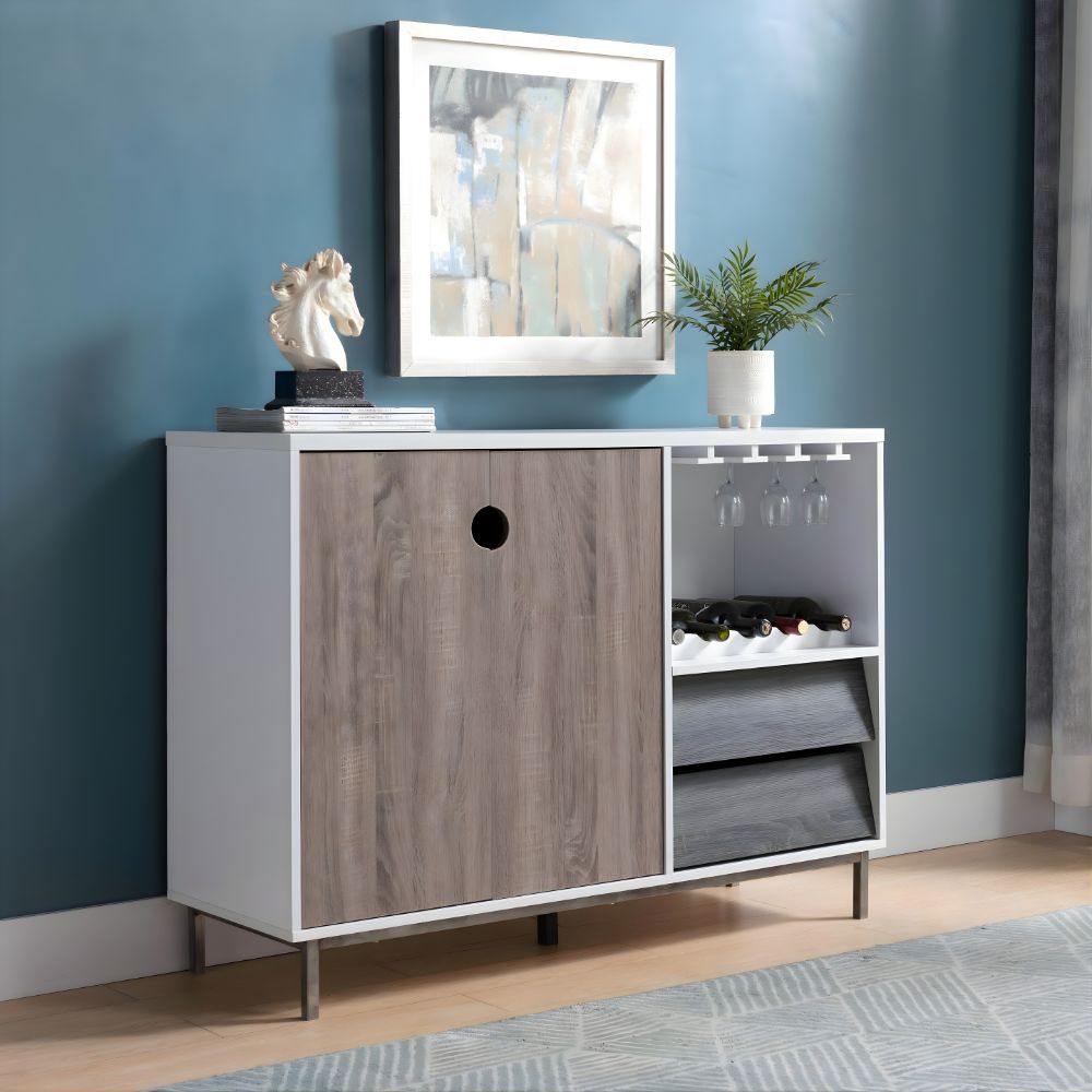 Wine Cabinet White / Dark Taupe and Distressed Grey Gliding Drawer