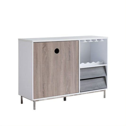 Wine Cabinet White / Dark Taupe and Distressed Grey Gliding Drawer