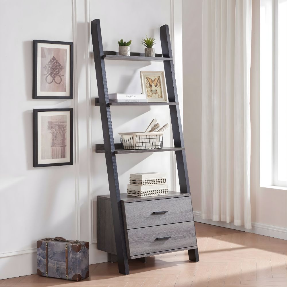 Ladder Book Case Distressed Grey and Black