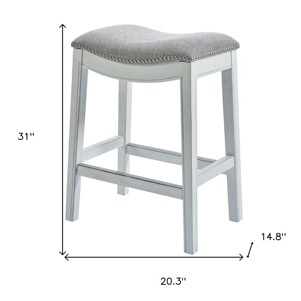 31" Light Gray And White Upholstered And Solid Wood Backless Bar Height Chair