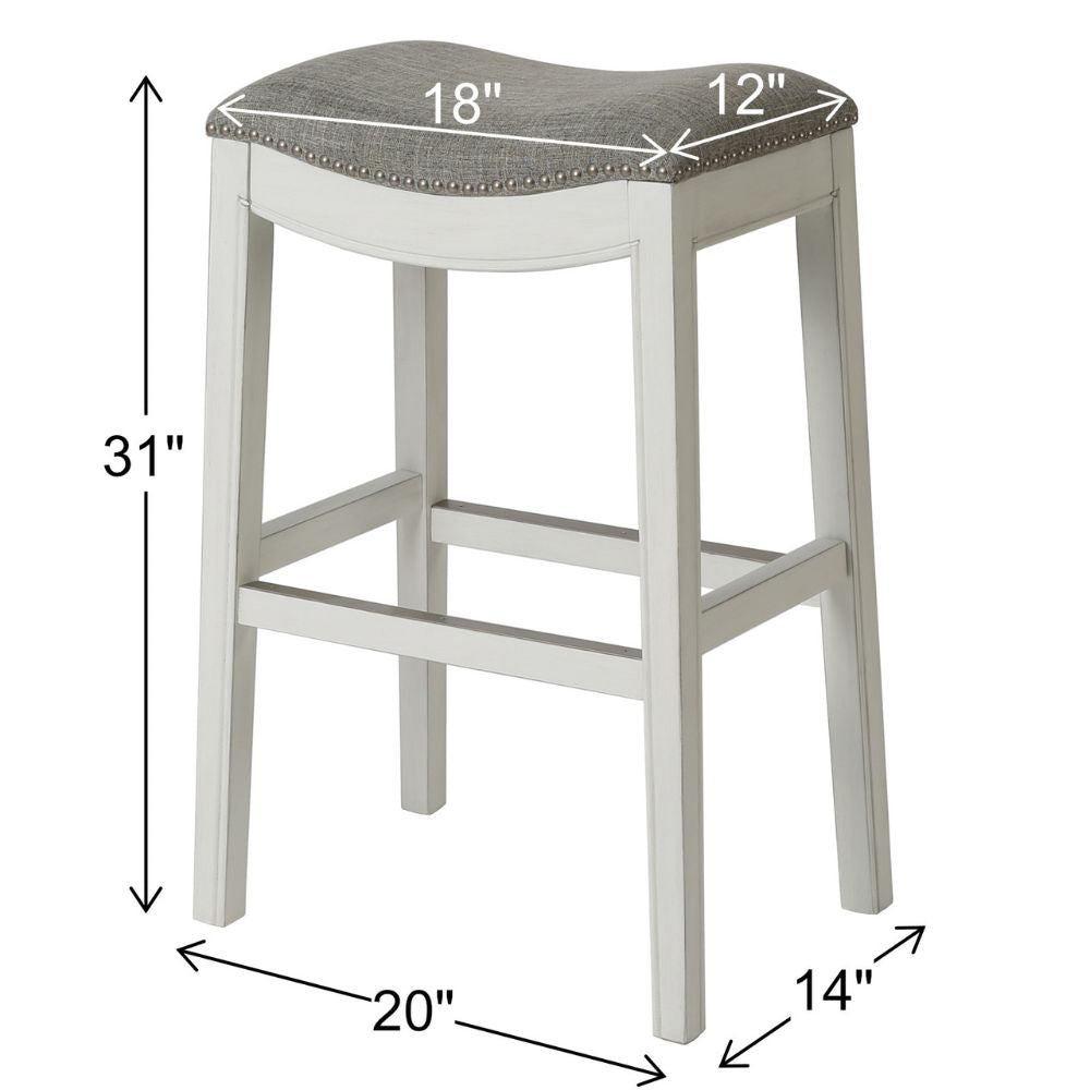 31" Light Gray And White Upholstered And Solid Wood Backless Bar Height Chair