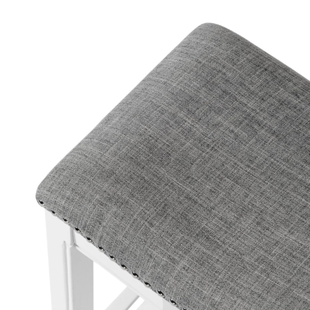 31" Light Gray And White Upholstered And Solid Wood Backless Bar Height Chair