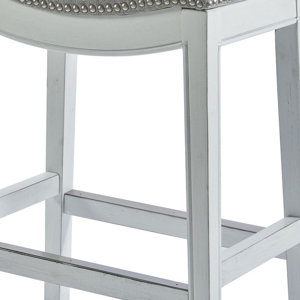 31" Light Gray And White Upholstered And Solid Wood Backless Bar Height Chair