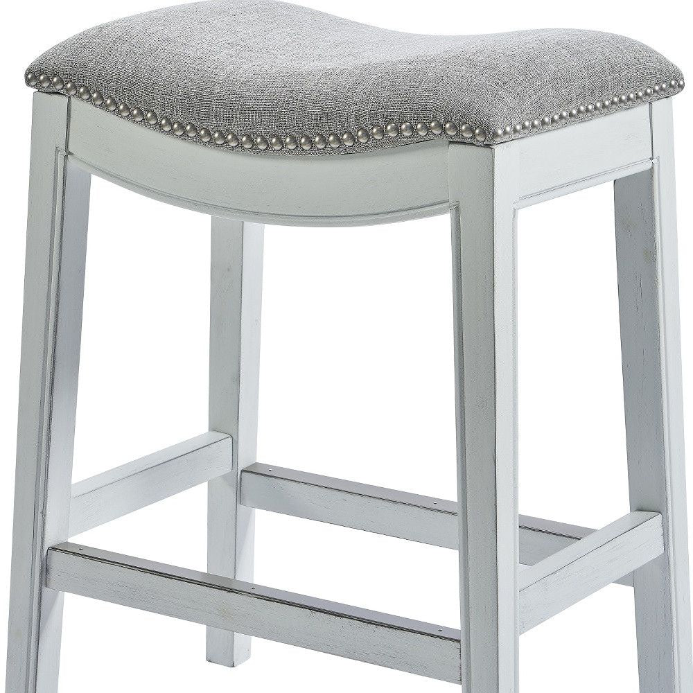 31" Light Gray And White Upholstered And Solid Wood Backless Bar Height Chair