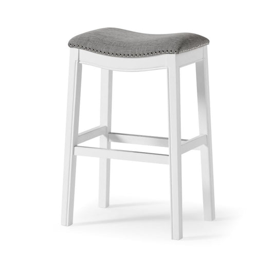 31" Light Gray And White Upholstered And Solid Wood Backless Bar Height Chair