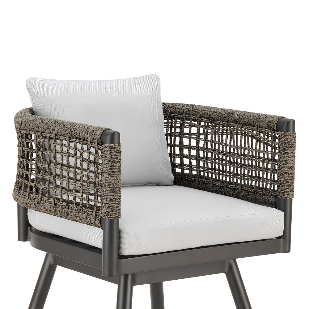 35" Light Gray Metal Swivel Low back Outdoor Counter Height Bar chair with Footrest