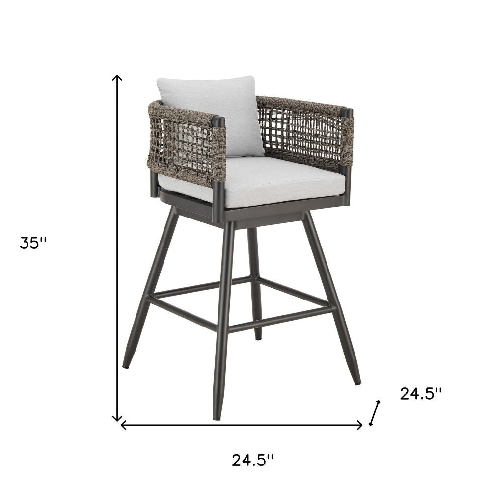 35" Light Gray Metal Swivel Low back Outdoor Counter Height Bar chair with Footrest