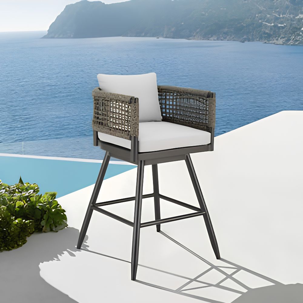 35_LightGrayMetalSwivelLowbackOutdoorCounterHeightBarchairwithFootrest-lifestyle2, goldstardining.com