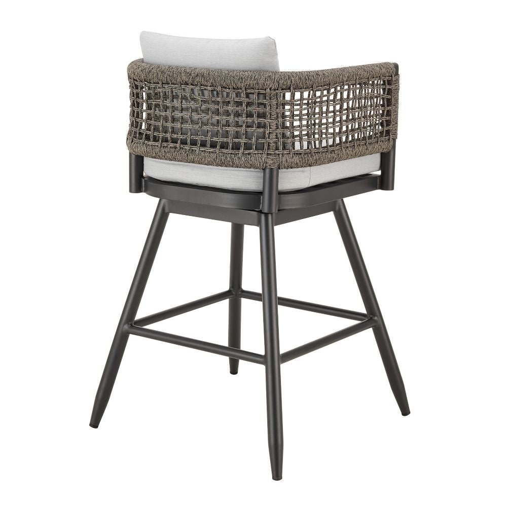 35_LightGrayMetalSwivelLowbackOutdoorCounterHeightBarchairwithFootrest-rear,goldstardining.com