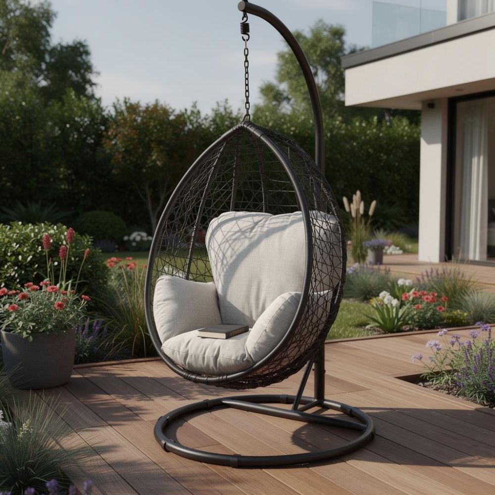 38" Metal Swing Chair With Detachable Cushion