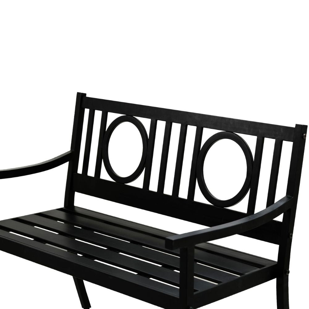 45" Black Metal Geometric Back Garden Patio Bench