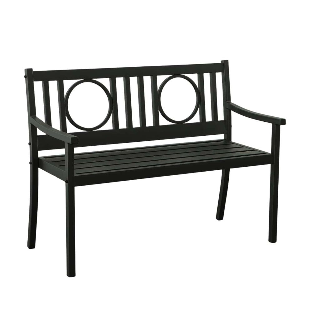 45" Black Metal Geometric Back Garden Patio Bench